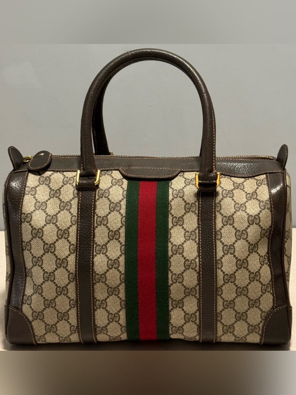 Gucci Vintage GG Supreme Sherry Line Boston Bag